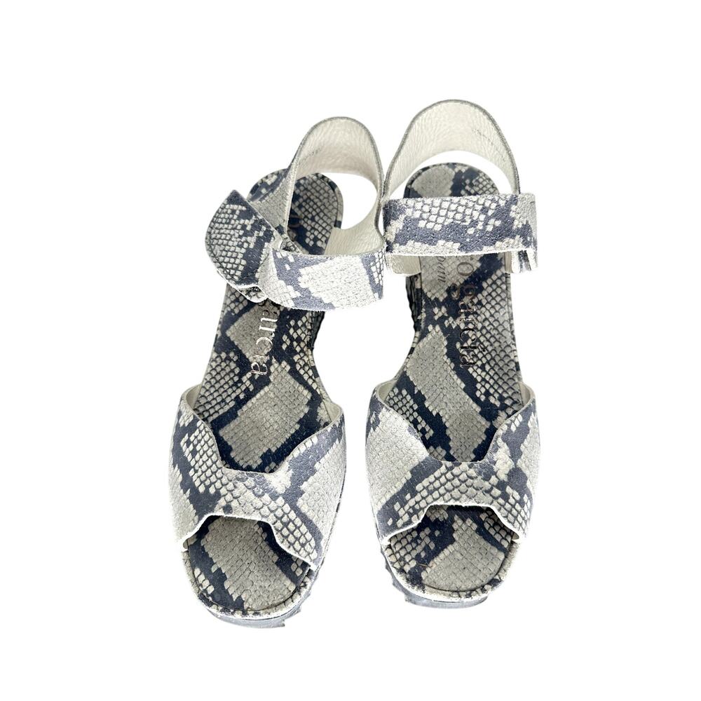 Pedro Garcia Leather Python Print Platform Wedge Sandals White Size 38.5